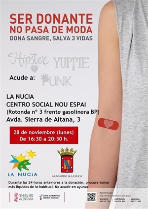 El lunes 28 de noviembre será la próxima donación de sangre en La Nucía