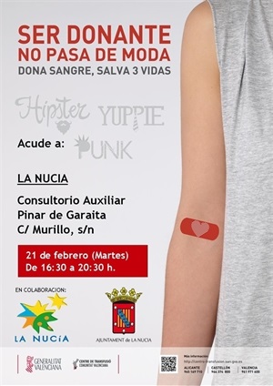 Cartel de la donación de sangre en La Nucía de febrero de 2017