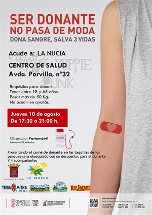 Cartel donación de sangre. "Dona sangre, salva 3 vidas"