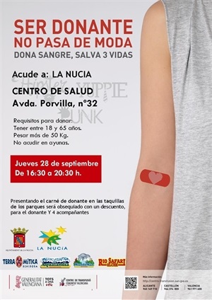 Cartel Donación de Sangre de septiembre en La Nucía
