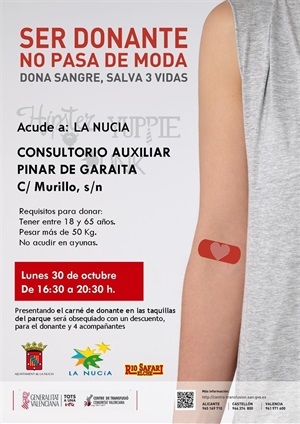 Cartel de donación de sangre de octubre en La Nucía