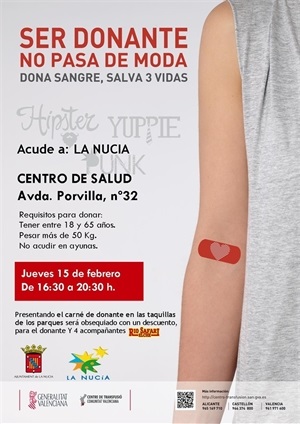 Cartel de la Donación de Sangre de febrero en La Nucía