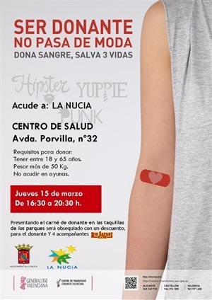 Cartel de la Donación de Sangre de La Nucía de marzo de 2018