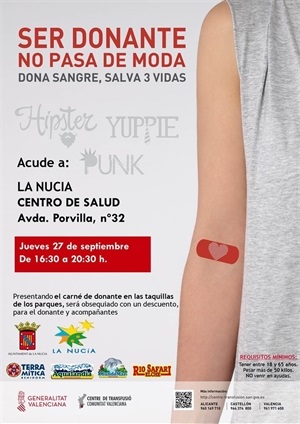 Cartel de la donación de sangre del mes de septiembre en La Nucía
