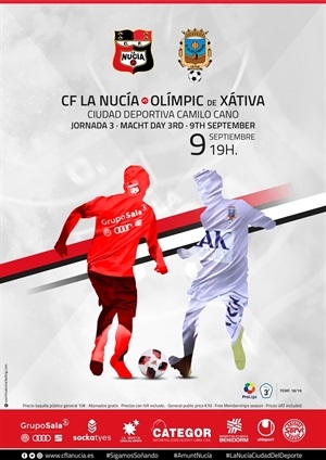 Cartel del partido CF La Nucía vs. Olímpic Xàtiva