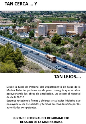 Ministerio de Fomento y Generalitat Valenciana han recibido ya esta petición de la Junta de Personal del Hospital