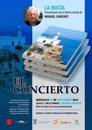 Cartel de la presentación del libro "El Concierto" del nuciero Manuel Sánchez