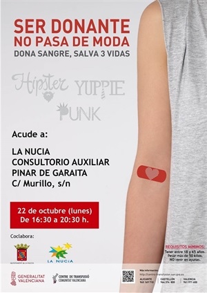 Cartel de la Donación de Sangre del mes de octubre en La Nucía