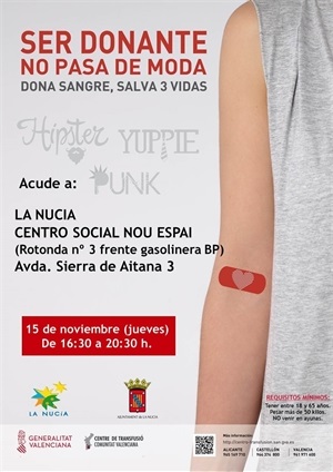 Cartel de la próxima donación de sangre en La Nucía