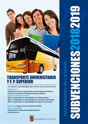 Cartel de la subvención al transporte universistario y a grados superiores de Formación Profesional