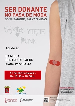 Cartel de la donación de sangre del mes de abril de 2019