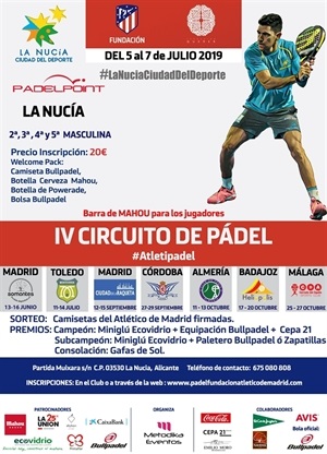 Cartel del Torneo de Pádel de la Fundación At. Madrid en La Nucía