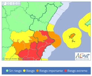 La Nucía está en la zona de aviso de preemergencia Nivel Rojo por fuertes lluvias según el aviso emitido por el 112CV