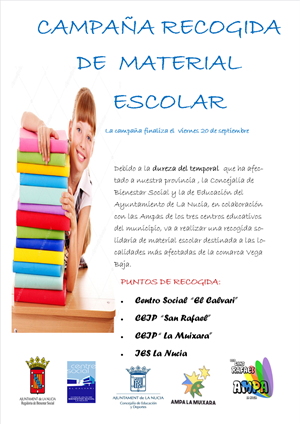 Cartel de la Campaña de Recogida de Material Escolar para la Vega Baja
