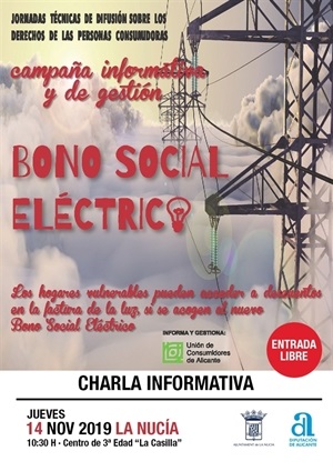 Cartel de la charla sobre el Bono Social Eléctrico