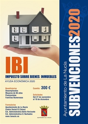 Cartel de la Subvención del IBI de 2020 de La Nucía
