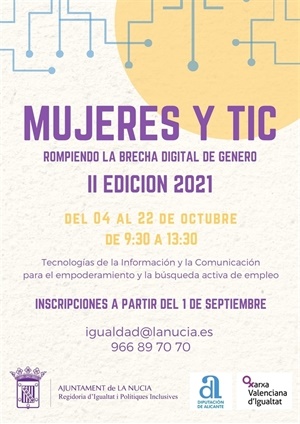 Cartel del curso "Mujeres y TIC" organizado por Igualdad